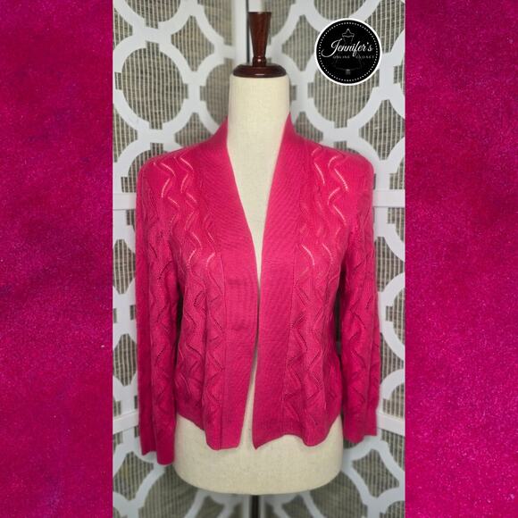 89th & Madison Pink Zig Zag Open Weave Cropped Open Cardigan Size Small - Picture 1 of 9
